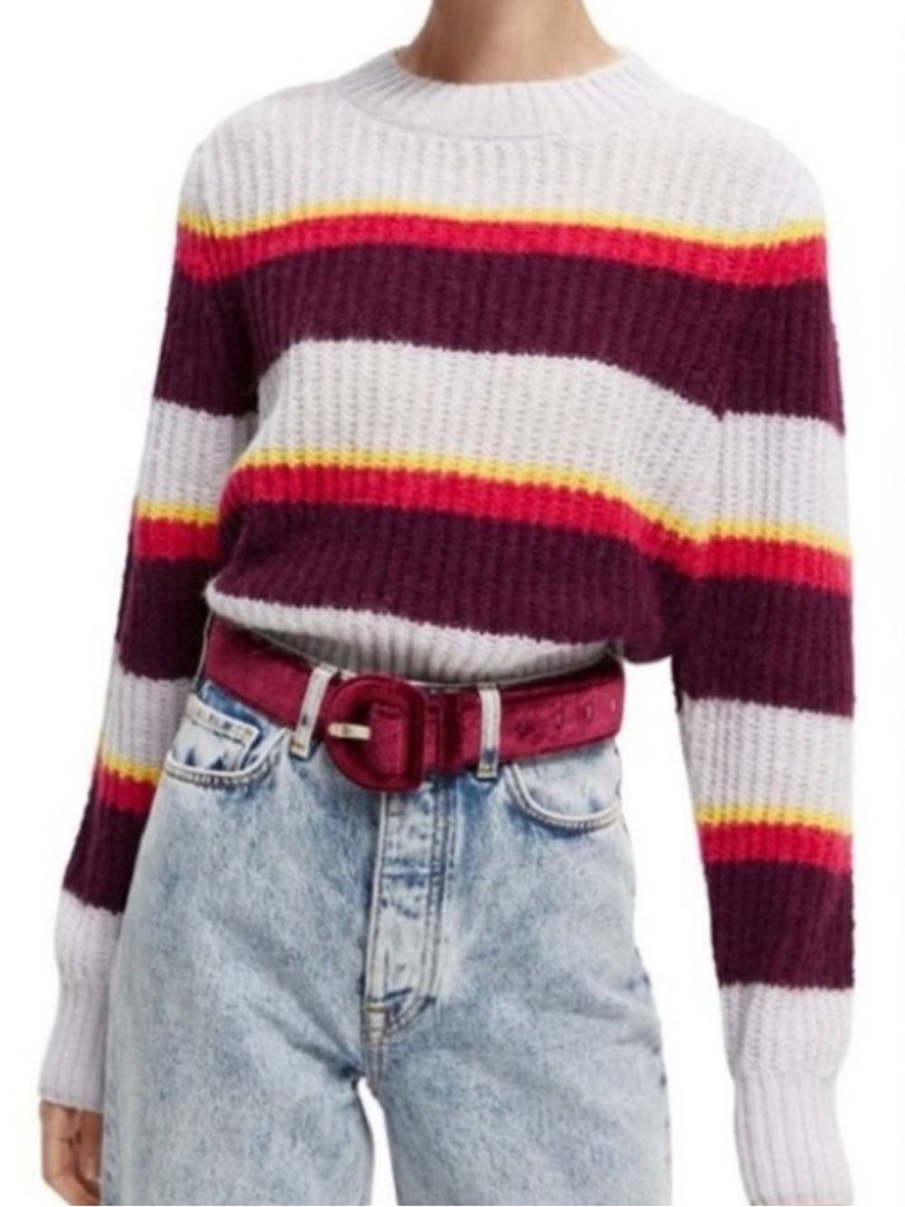 Scotch & Soda Crewneck Sweater in White, Burgundy, Yellow & Red Stripe